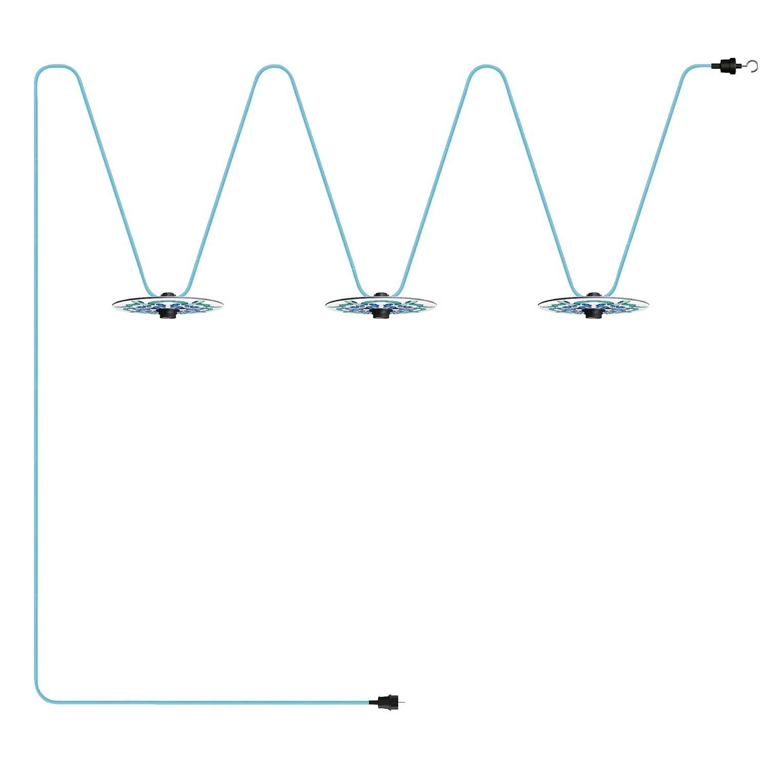 Maioliche' String Light Lumet System fra 10 m med stofkabel, 3 lampeholdere og lampeskærme, krog og sort stik