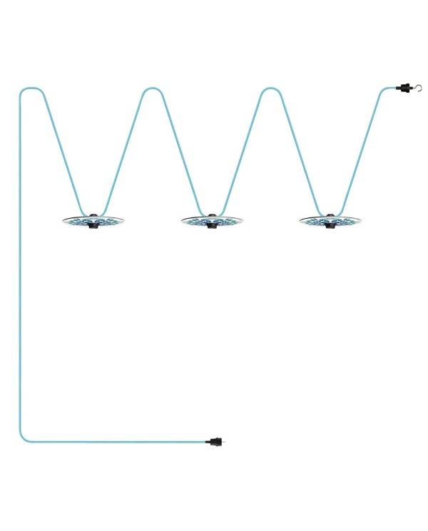 Maioliche' String Light Lumet System fra 10 m med stofkabel, 3 lampeholdere og lampeskærme, krog og sort stik