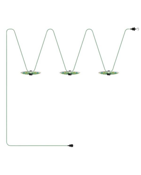 Maioliche' String Light Lumet System fra 10 m med stofkabel, 3 lampeholdere og lampeskærme, krog og sort stik