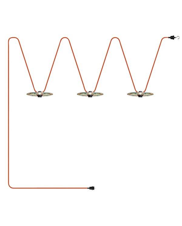 Lumet-System "Maioliche" ljusslinga med 10 m textilkabel, 3 lamphållare samt lampskärmar, krok och svart stickpropp