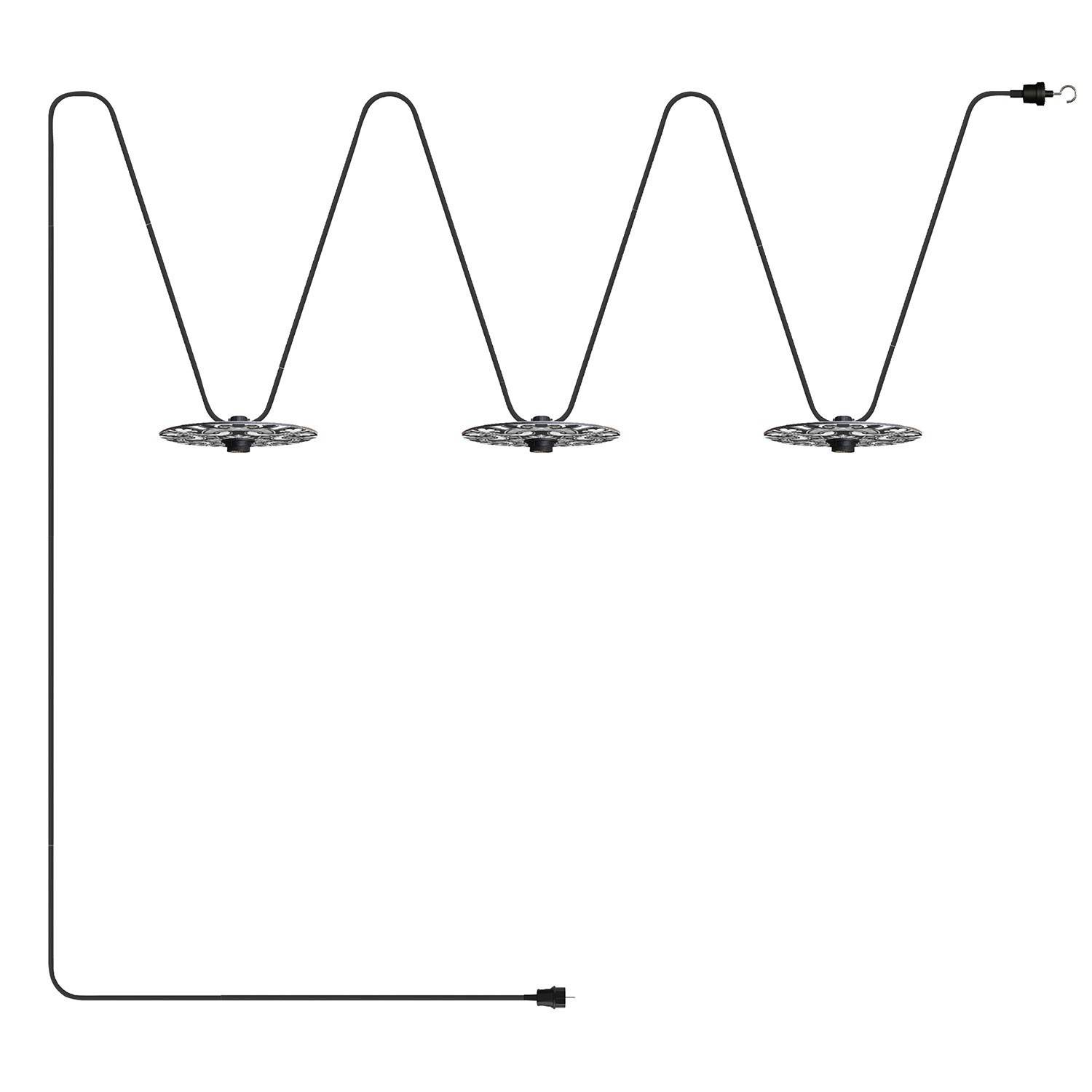 Maioliche' String Light Lumet System fra 10 m med stofkabel, 3 lampeholdere og lampeskærme, krog og sort stik