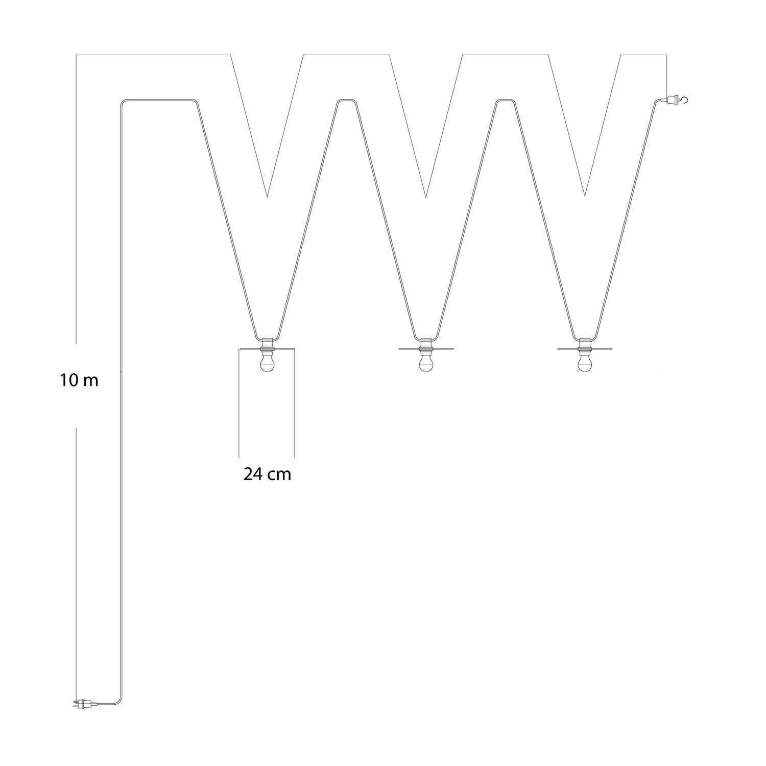 Maioliche' String Light Lumet System fra 10 m med stofkabel, 3 lampeholdere og lampeskærme, krog og sort stik