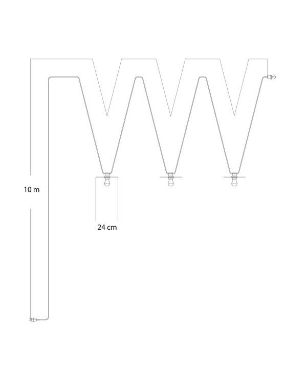 Maioliche' parangal Lumet sistem s 10 m tekstilnog kabela, 3 držača svjetiljki sa sjenilima, crnom kukom i utikačem