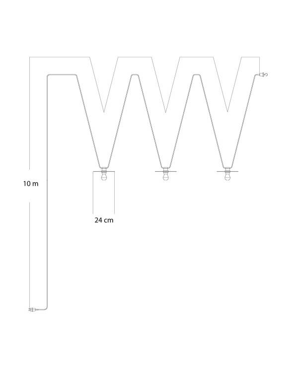 Maioliche' String Light Lumet System fra 10 m med stofkabel, 3 lampeholdere og lampeskærme, krog og sort stik