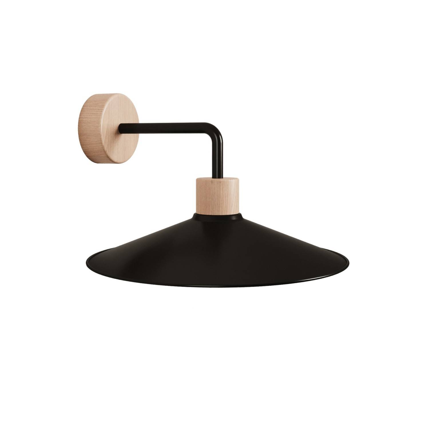 Wood wall lamp with Swing lampshade and curved extension - Fermaluce Wood