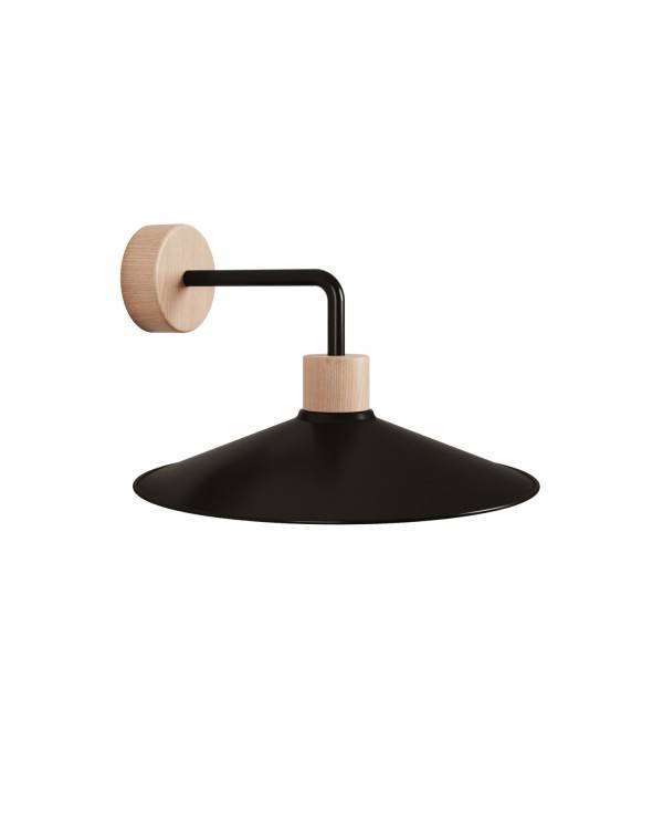 Wood wall lamp with Swing lampshade and curved extension - Fermaluce Wood