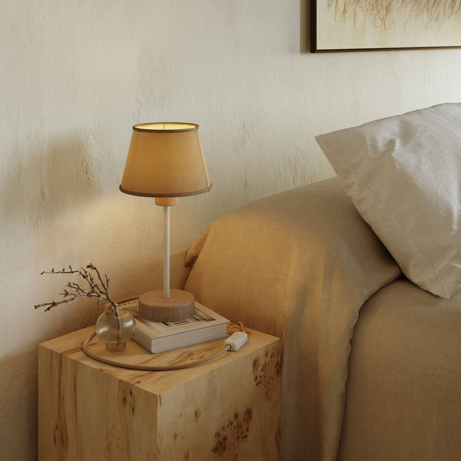 Lámpara de mesa de madera con pantalla Imperio - Alzaluce Wood con enchufe de 2 polos