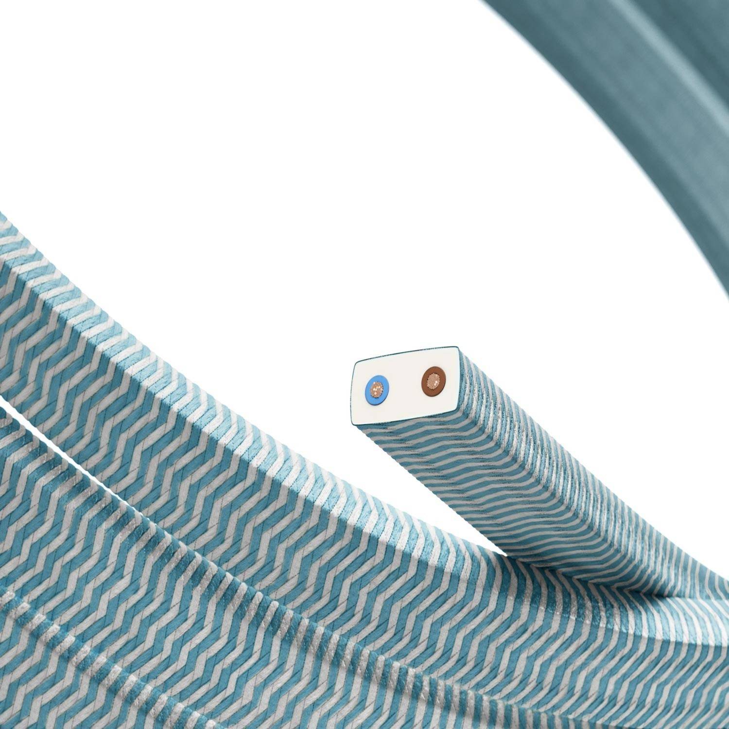 Elektrický kabel pro světelné řetězy, potažený tkaninou Rayon ZigZag bílo-tyrkysová CZ11 - UV odolný