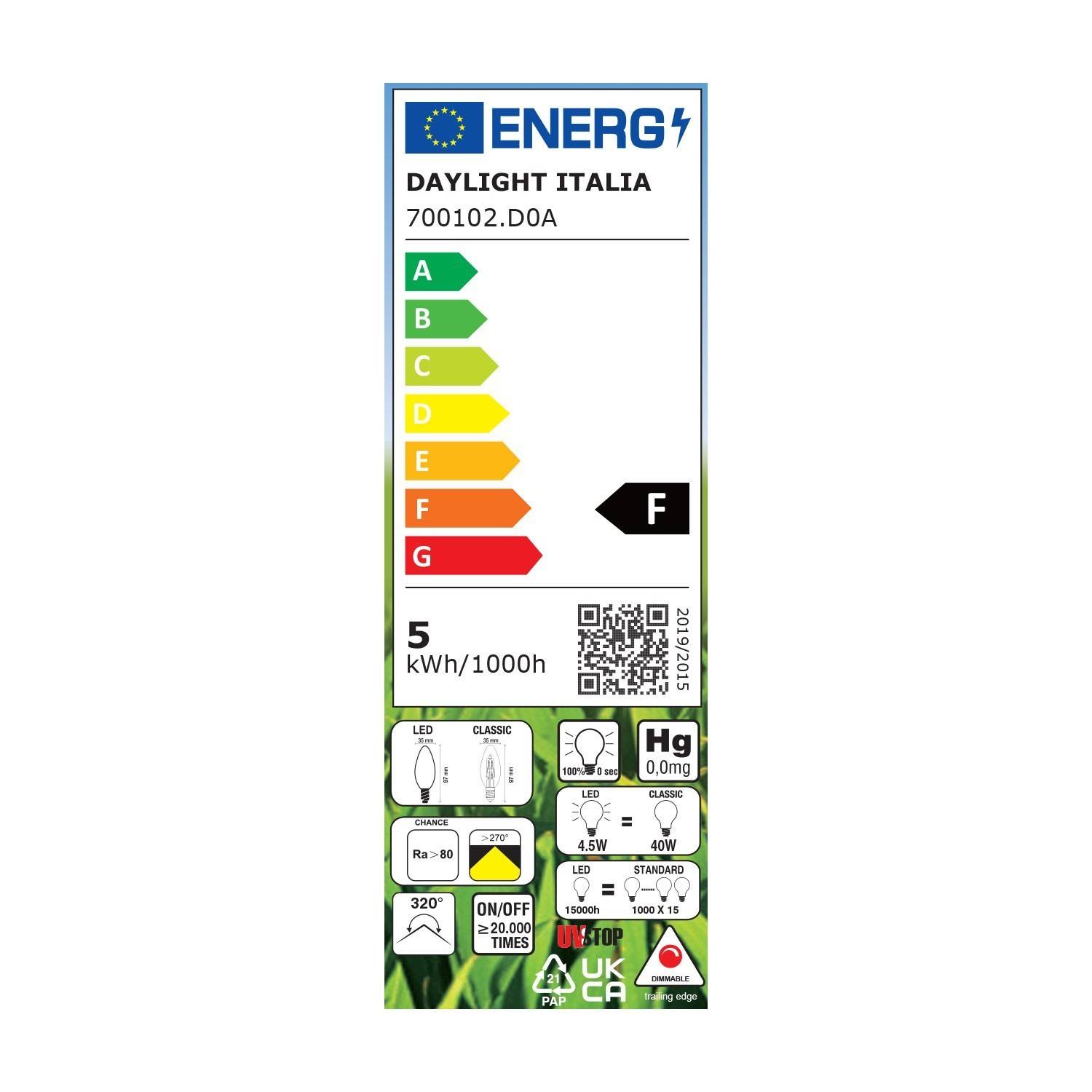 Bec cu LED Olive 4.5W 470Lm E14, claritate 2700K