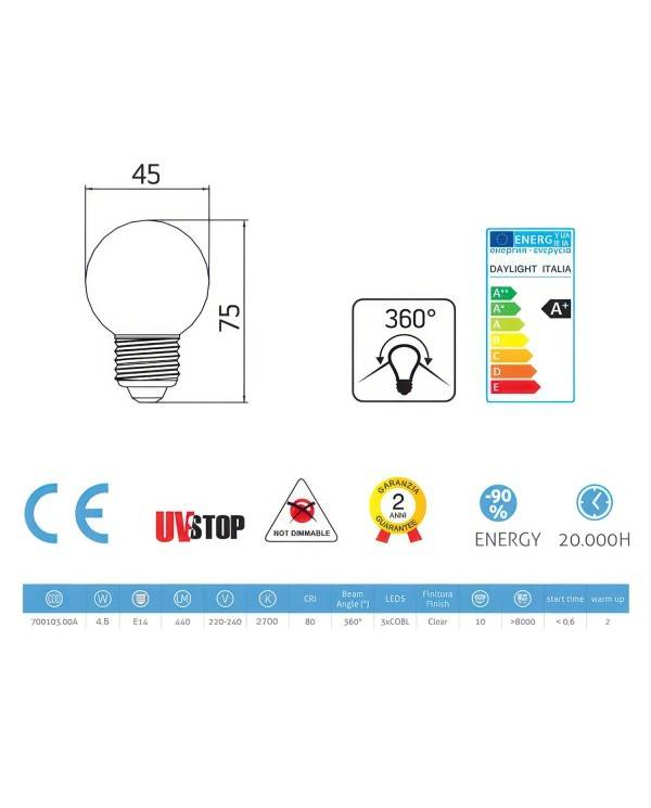 Bec LED sferic 4,5W 440Lm E14 transparent