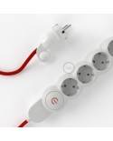 German power strip with electrical cable covered by rayon Red RM09 and Schuko plug with confort ring