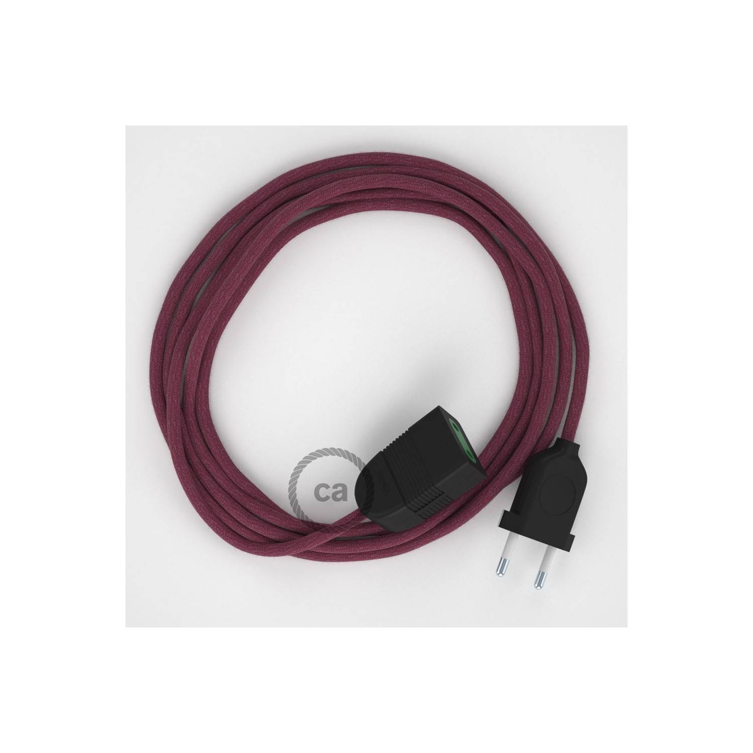 Burgundy Cotton fabric RC32 2P 10A Extension cable Made in Italy