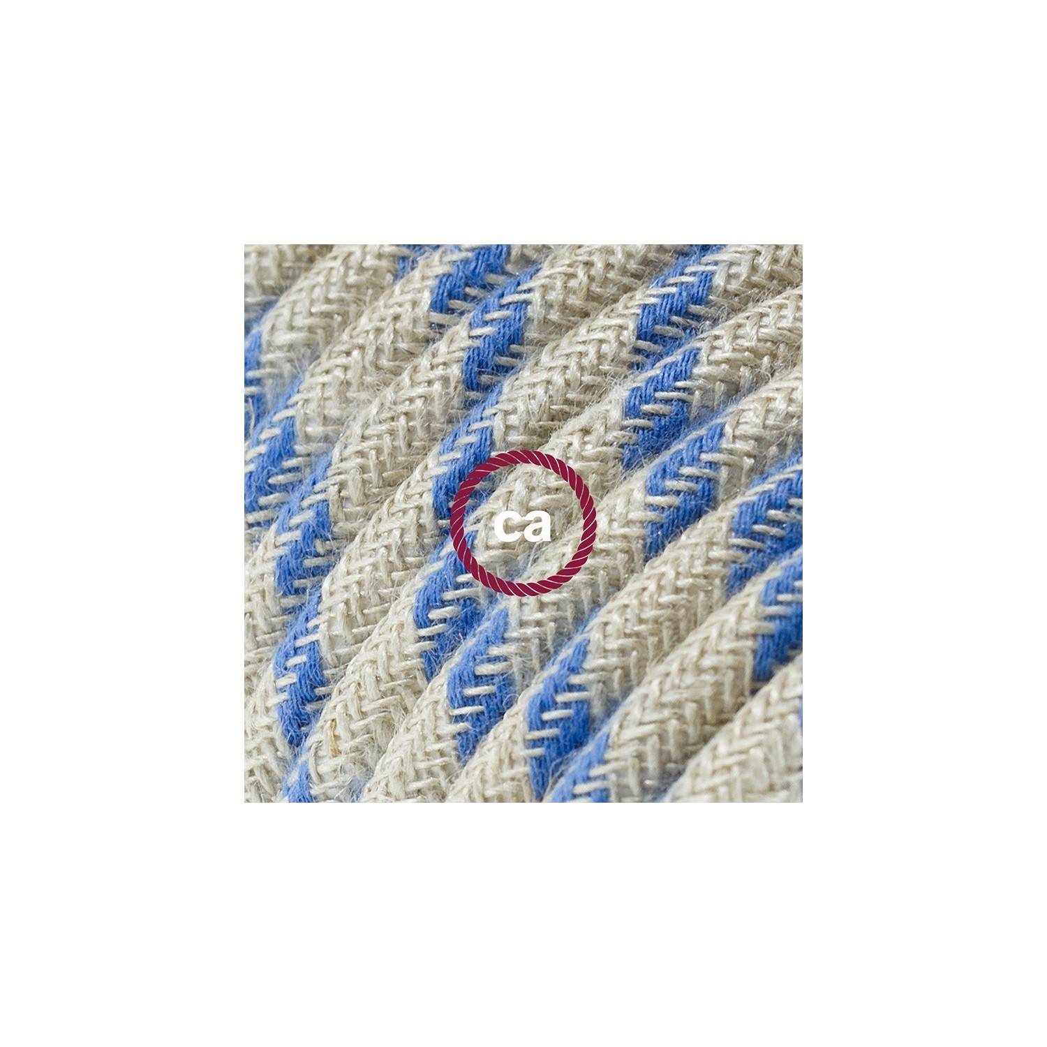 Alargador eléctrico con cable textil RD55 Algodón y Lino Natural Stripes Azul Steward 2P 10A Made in Italy.