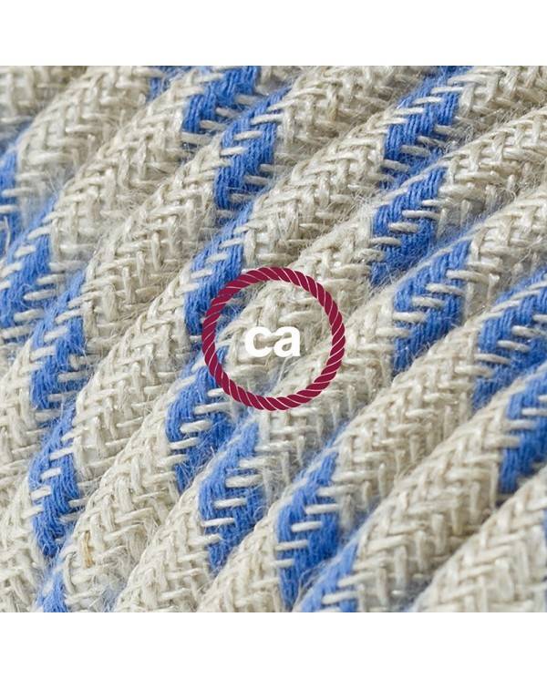 Alargador eléctrico con cable textil RD55 Algodón y Lino Natural Stripes Azul Steward 2P 10A Made in Italy.