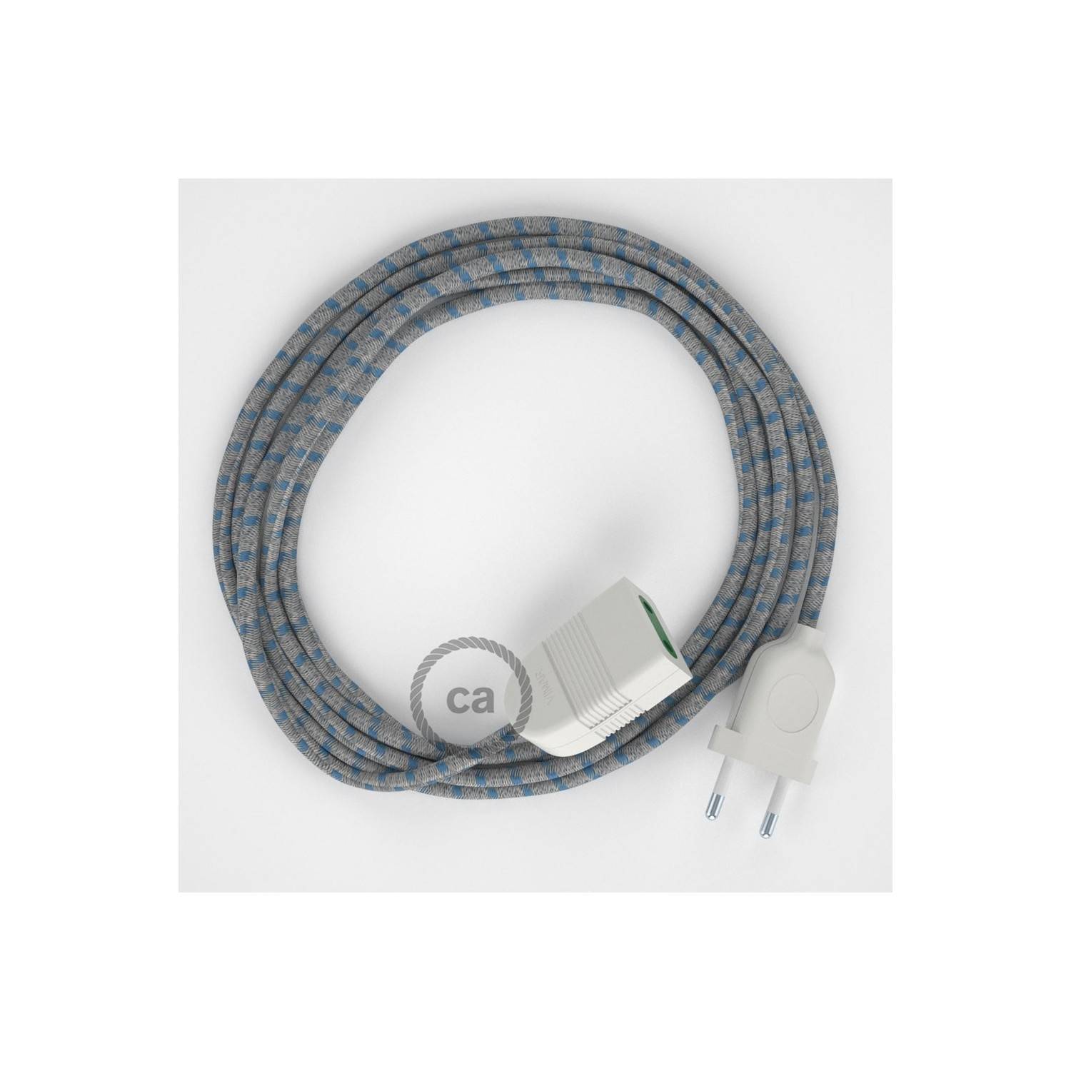 Blue Steward Stripes Cotton and Natural Linen fabric RD55 2P 10A Extension cable Made in Italy