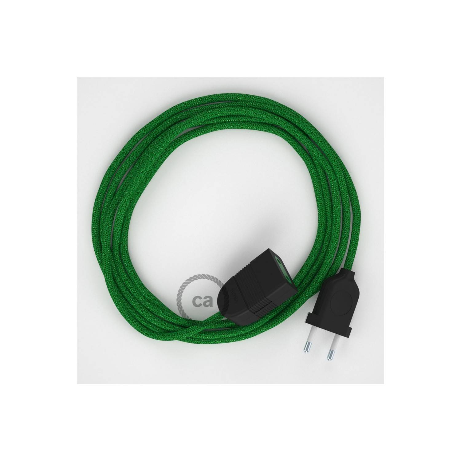 Alargador eléctrico con cable textil RL06 Efecto Seda Glitter Verde 2P 10A Made in Italy.