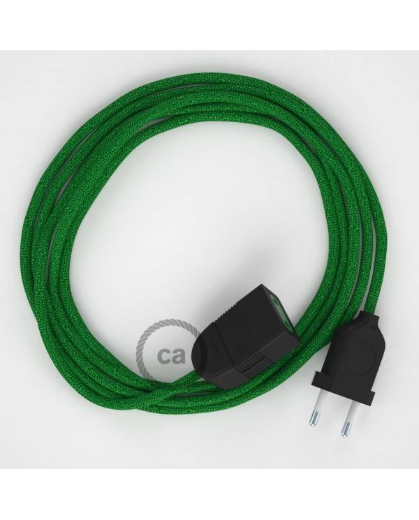 Alargador eléctrico con cable textil RL06 Efecto Seda Glitter Verde 2P 10A Made in Italy.