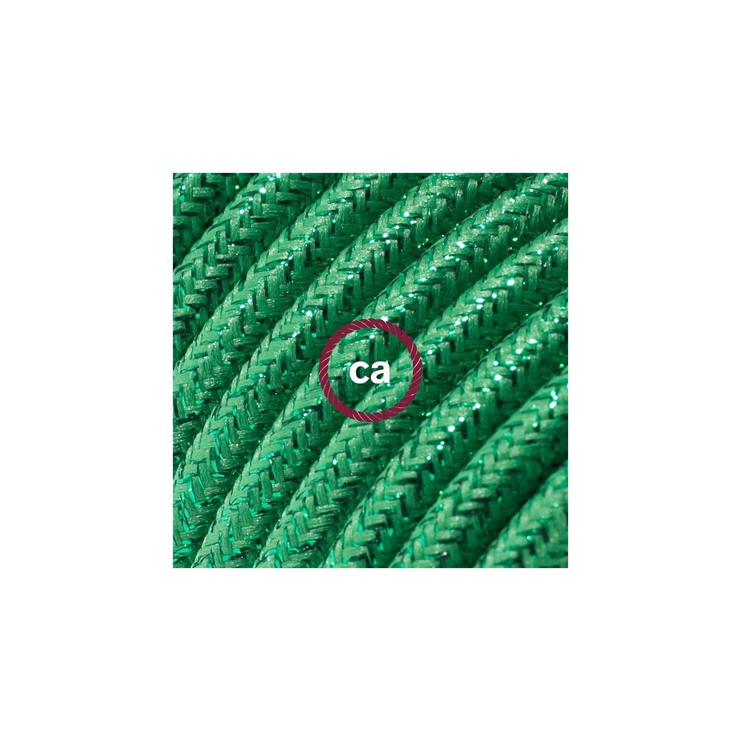 Alargador eléctrico con cable textil RL06 Efecto Seda Glitter Verde 2P 10A Made in Italy.