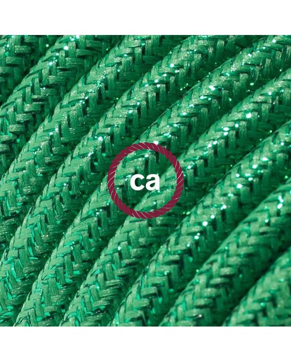 Alargador eléctrico con cable textil RL06 Efecto Seda Glitter Verde 2P 10A Made in Italy.