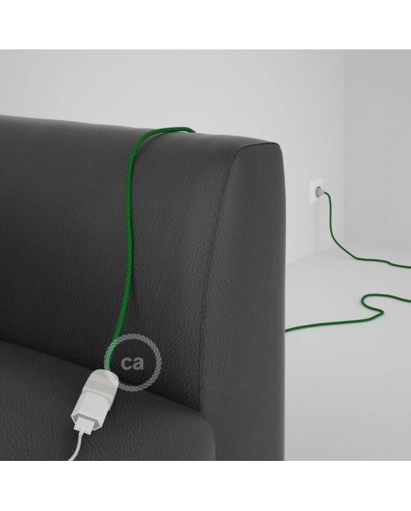 Alargador eléctrico con cable textil RL06 Efecto Seda Glitter Verde 2P 10A Made in Italy.