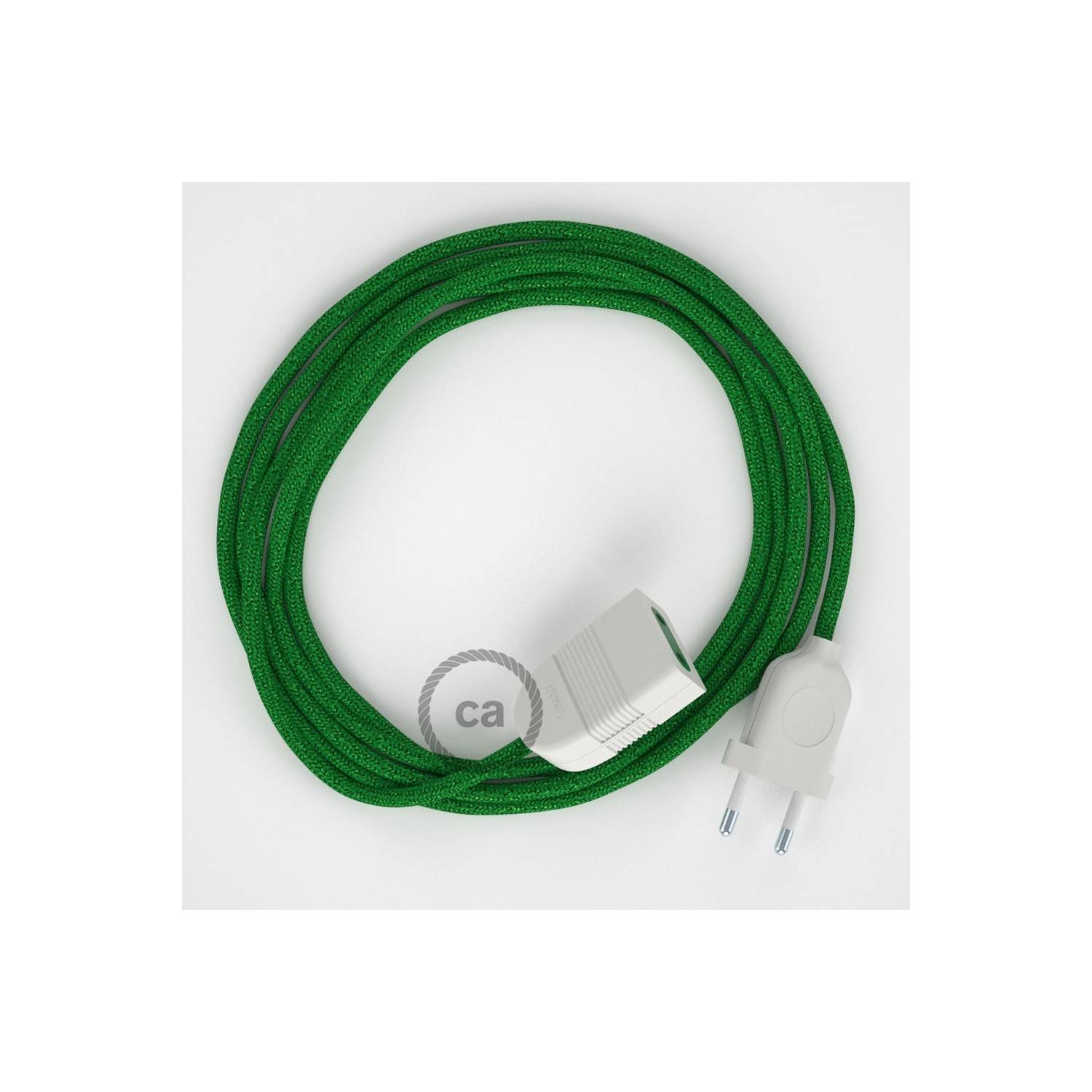 Alargador eléctrico con cable textil RL06 Efecto Seda Glitter Verde 2P 10A Made in Italy.