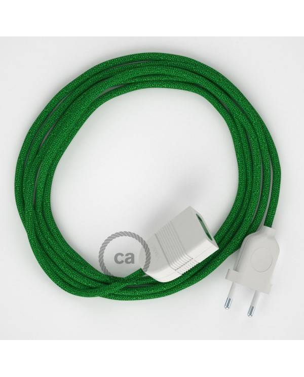 Alargador eléctrico con cable textil RL06 Efecto Seda Glitter Verde 2P 10A Made in Italy.