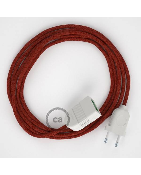 Sparkly Red Rayon fabric RL09 2P 10A Extension cable Made in Italy