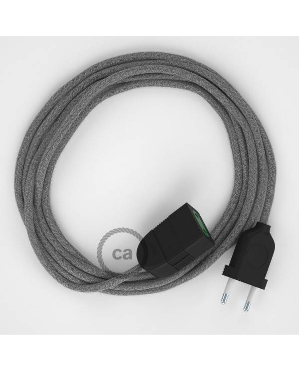 Alargador eléctrico con cable textil RN02 Lino Natural Gris 2P 10A Made in Italy.