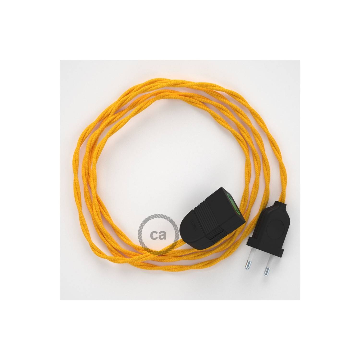 Alargador eléctrico con cable textil TM10 Efecto Seda Amarillo 2P 10A Made in Italy.