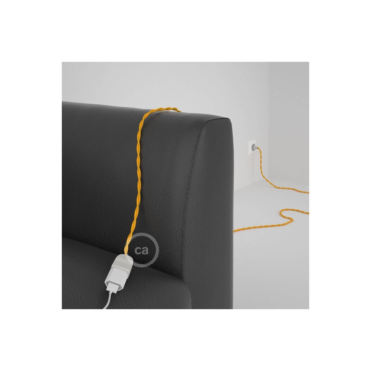 Alargador eléctrico con cable textil TM10 Efecto Seda Amarillo 2P 10A Made in Italy.