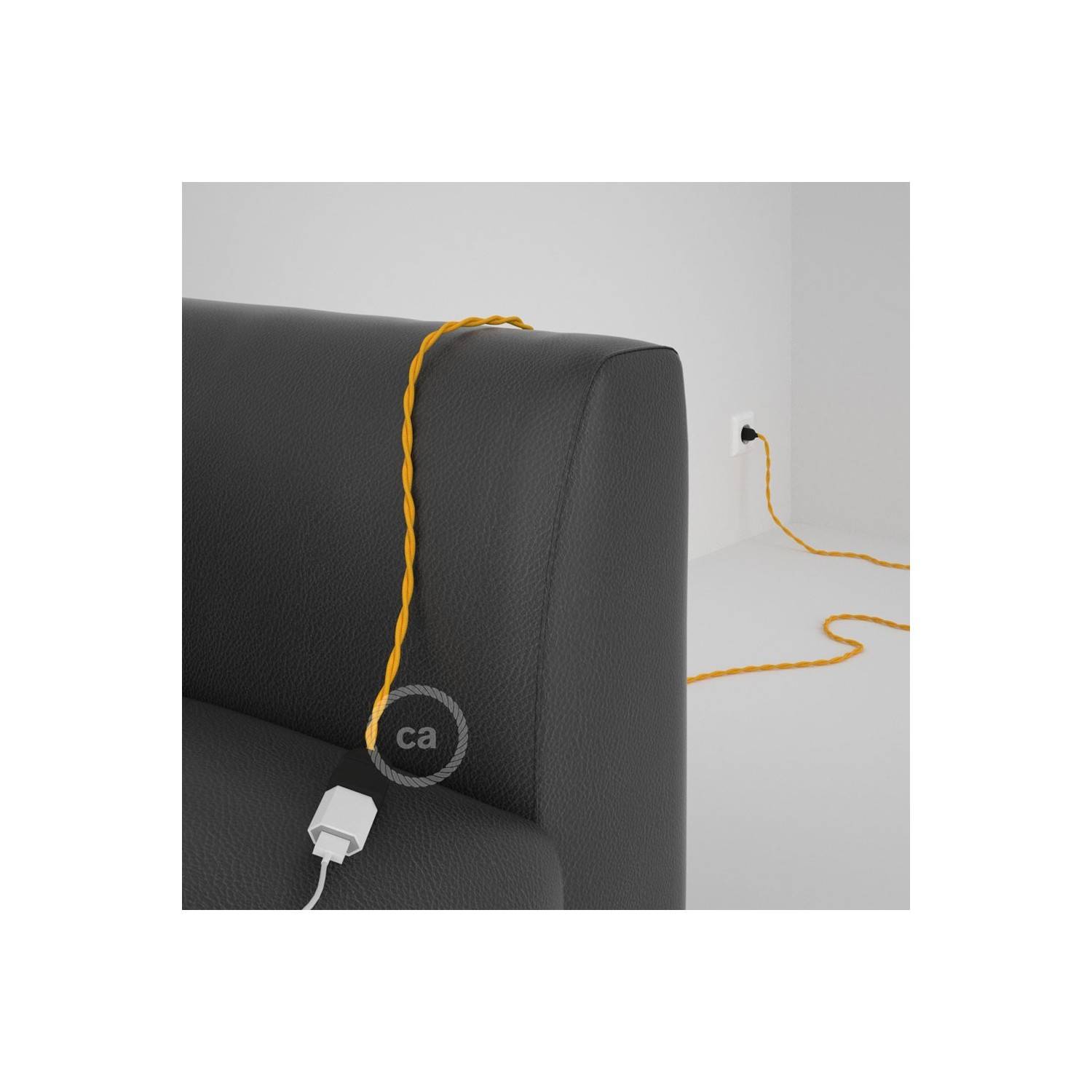 Alargador eléctrico con cable textil TM10 Efecto Seda Amarillo 2P 10A Made in Italy.