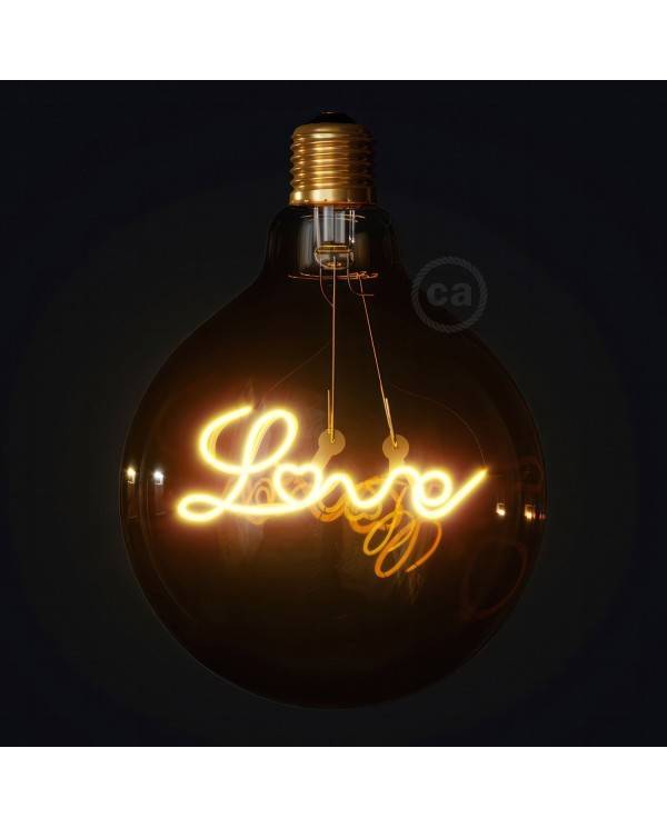 Bec LED cu lumină aurie pentru lustră - Glob G125 cu un singur filament "Love" - 4,5W 250Lm E27 1800K Dimabil.