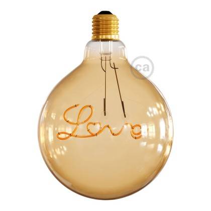 Zlatá LED žárovka pro závěsné lampy - Glóbus G125 s jedním vláknem “Love” - 5W E27 Dekorativní vintage 2000K