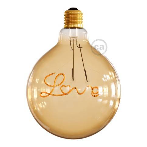 Zlatá LED žárovka pro závěsné lampy - Glóbus G125 s jedním vláknem “Love” - 5W E27 Dekorativní vintage 2000K