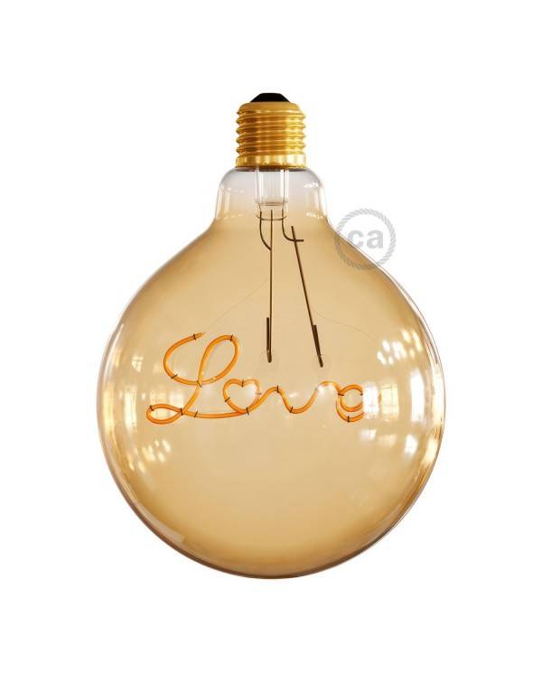 Bec LED cu lumină aurie pentru lustră - Glob G125 cu un singur filament "Love" - 4,5W 250Lm E27 1800K Dimabil.