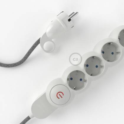 Power Strip with electrical cable covered in Grey Natural Linen fabric RN02 and Schuko plug with confort ring