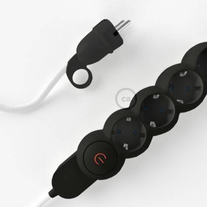 Power Strip with electrical cable covered in rayon White fabric RM01 and Schuko plug with confort ring