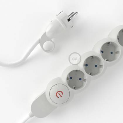 Power Strip with electrical cable covered in rayon White fabric RM01 and Schuko plug with confort ring