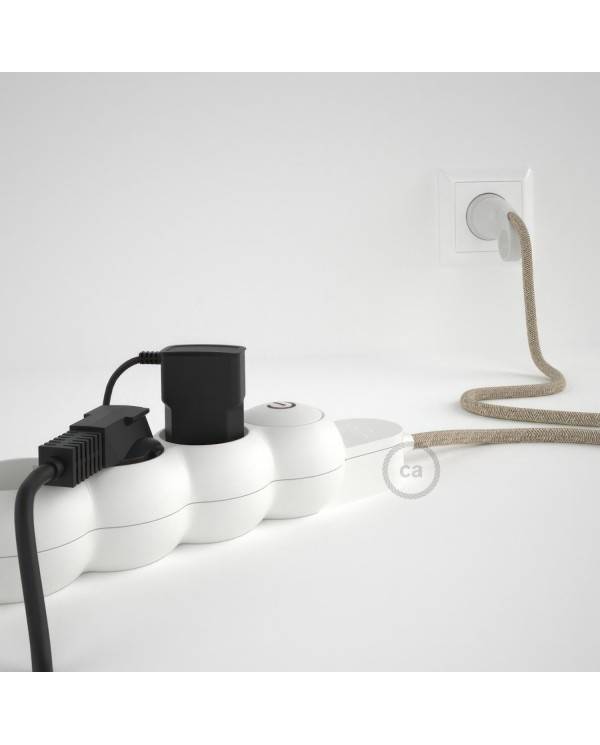 Power Strip with electrical cable covered in Neutral Natural Linen fabric RN01 and Schuko plug with confort ring