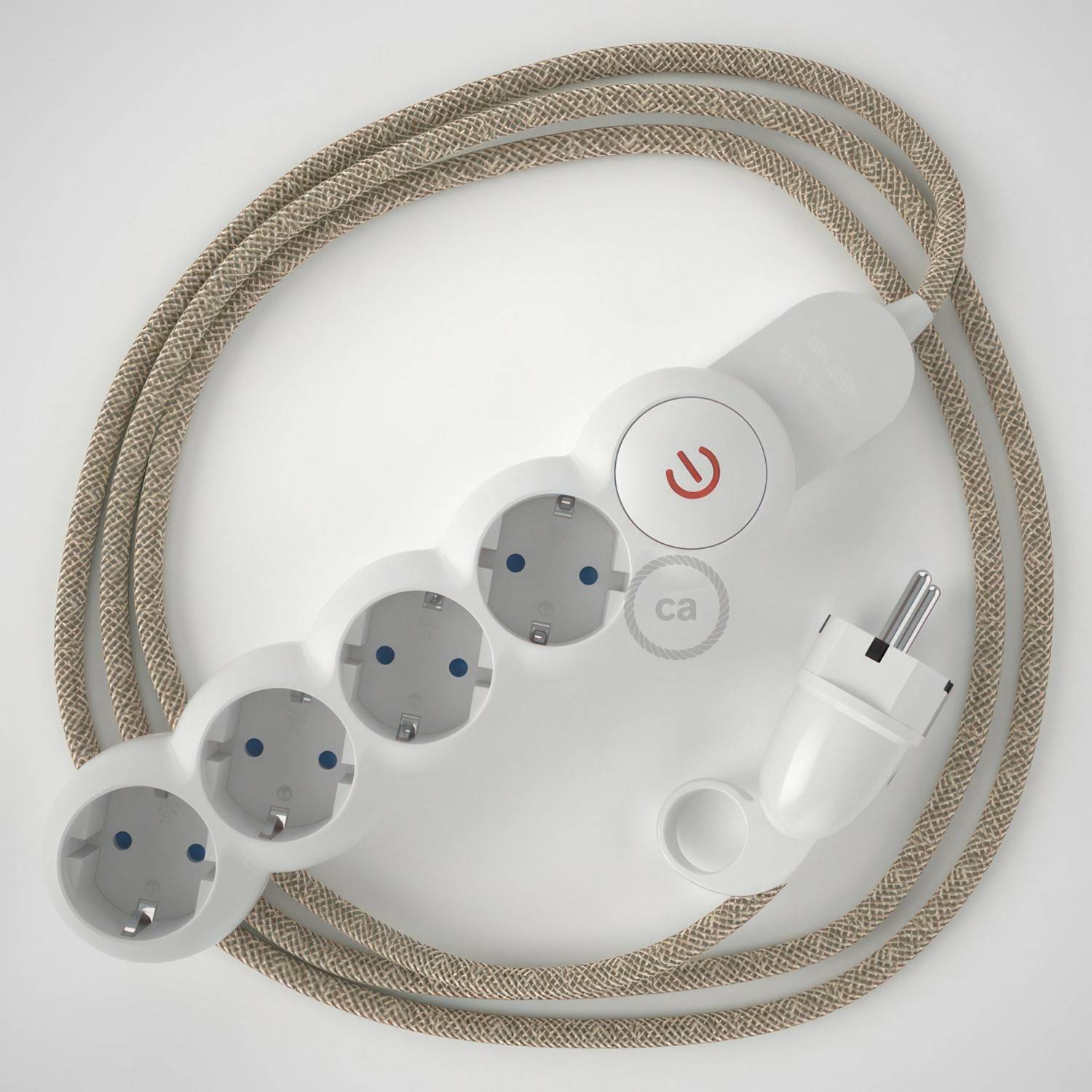 Power Strip with electrical cable covered in Neutral Natural Linen fabric RN01 and Schuko plug with confort ring