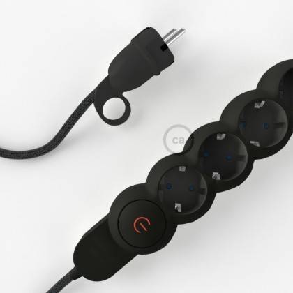 Power Strip with electrical cable covered in Anthracite Natural Linen fabric RN03 and Schuko plug with confort ring