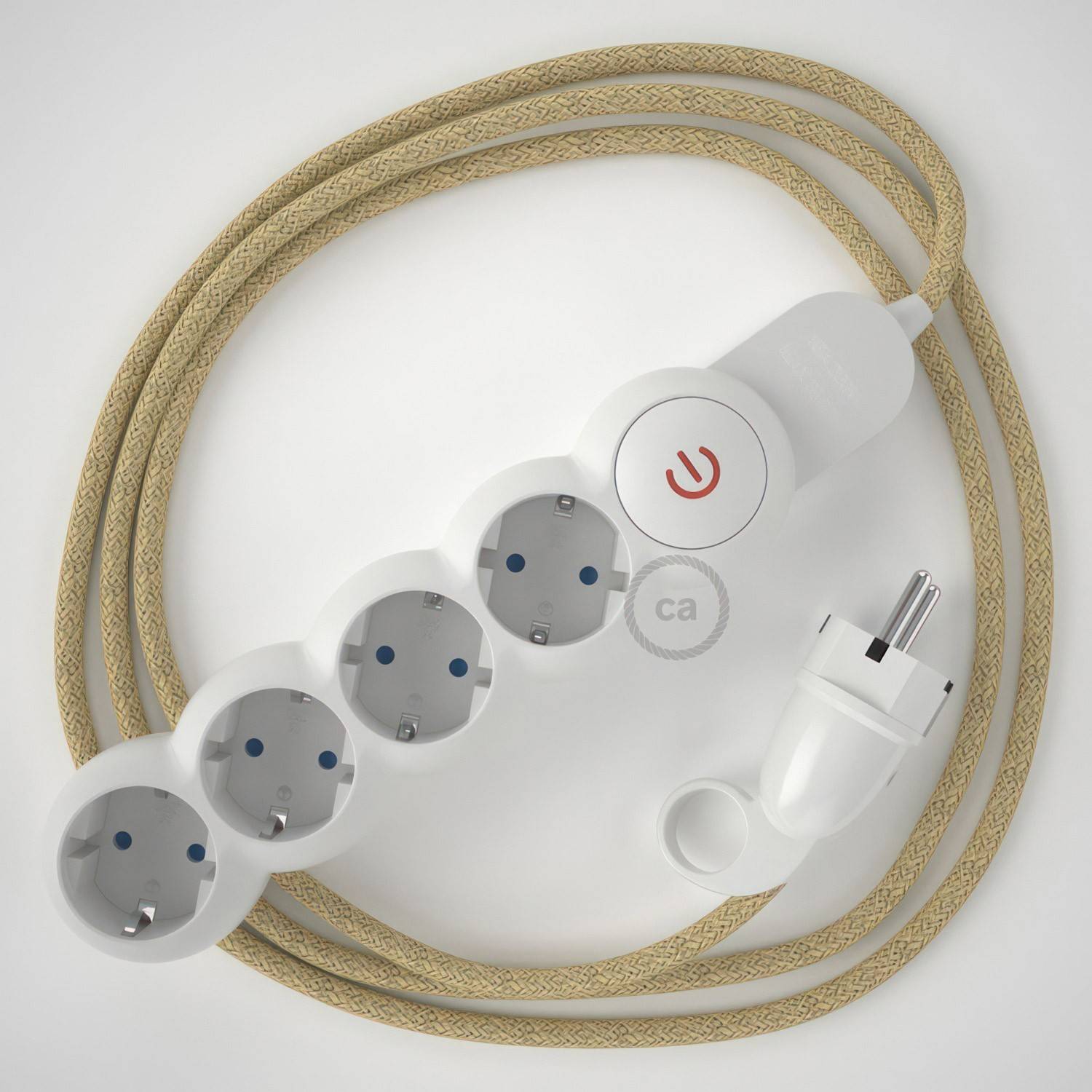 Power Strip with electrical cable covered in Jute RN06 and Schuko plug with confort ring