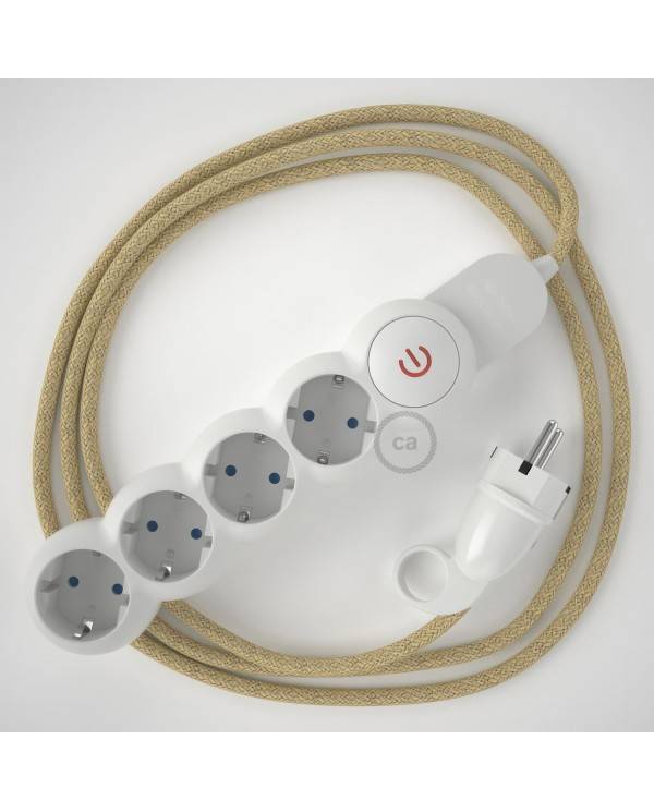 Power Strip with electrical cable covered in Jute RN06 and Schuko plug with confort ring