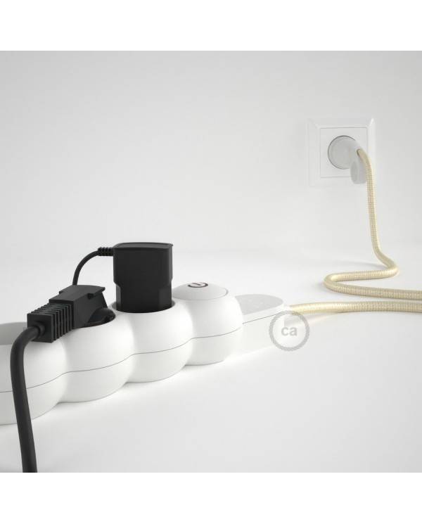 Power Strip with electrical cable covered in rayon Ivory fabric RM00 and Schuko plug with confort ring