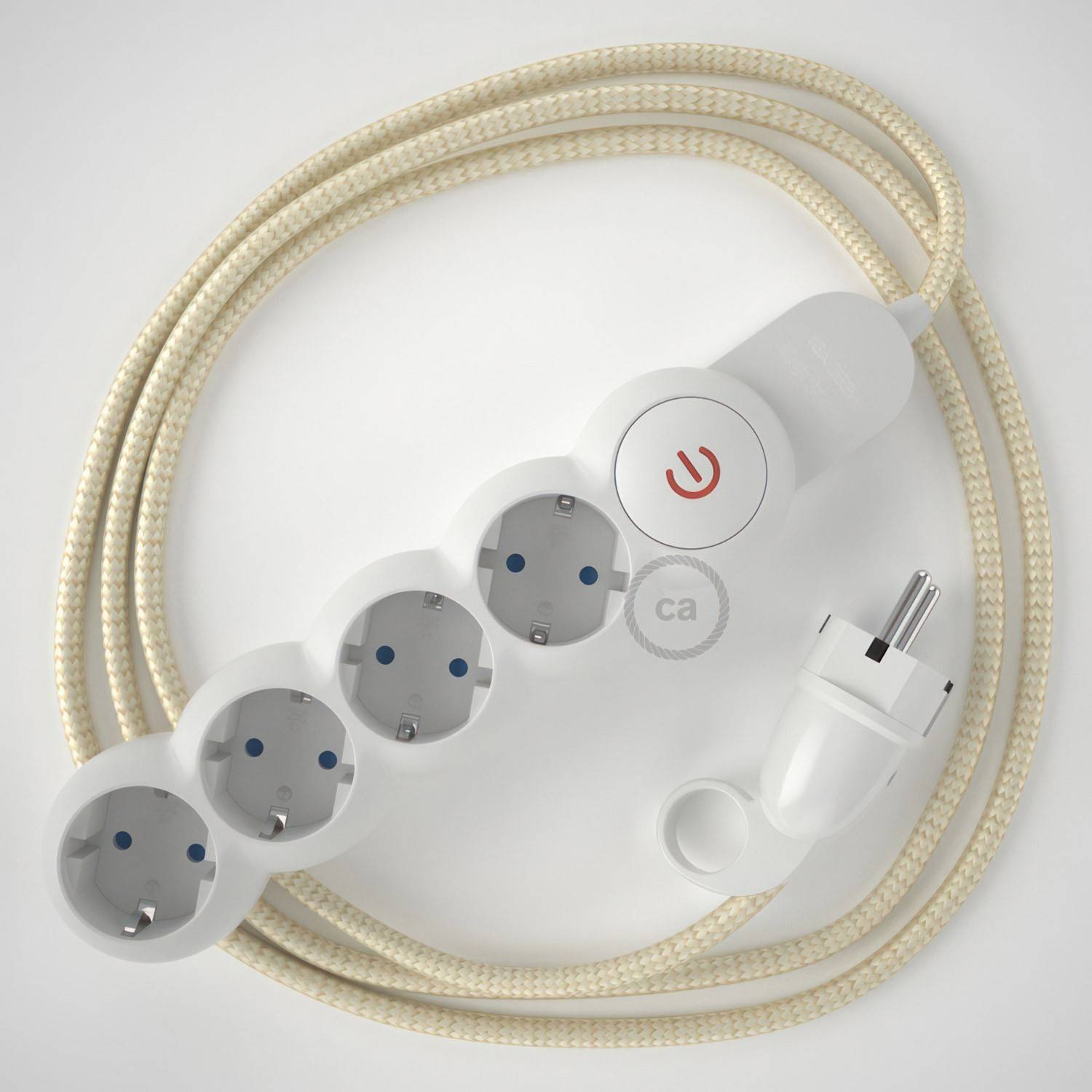 Power Strip with electrical cable covered in rayon Ivory fabric RM00 and Schuko plug with confort ring