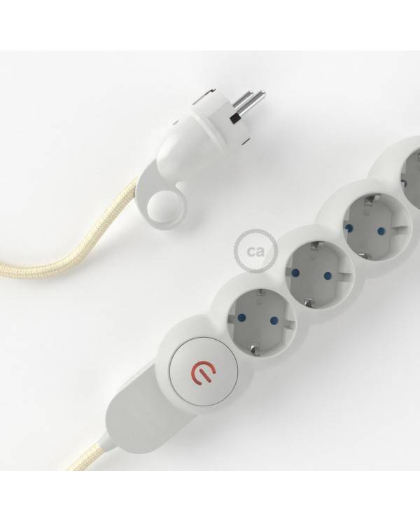 Power Strip with electrical cable covered in rayon Ivory fabric RM00 and Schuko plug with confort ring