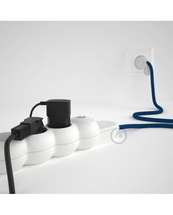 Power Strip with electrical cable covered in rayon Blue fabric RM12 and Schuko plug with confort ring