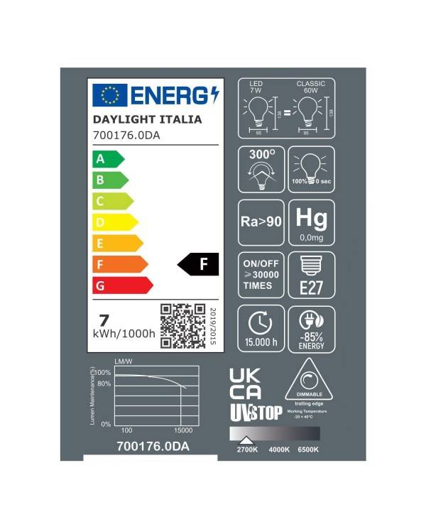 LED žiarovka so striebornou polguľou - Glóbus G95 - 7W E27 Stmievateľná 2700K