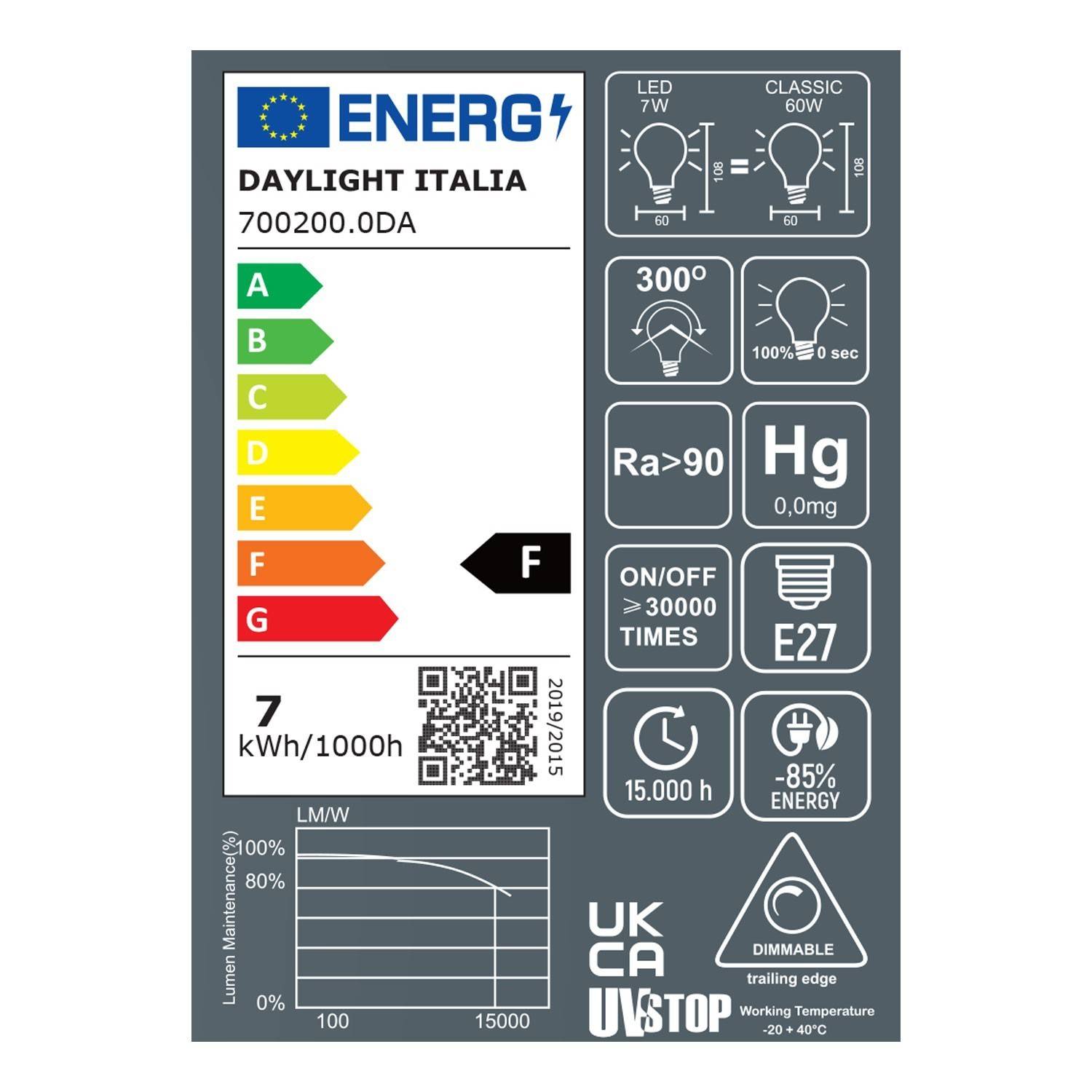 Bombilla LED Gota A60 media esfera plata 7W 660Lm E27 2700K Regulable