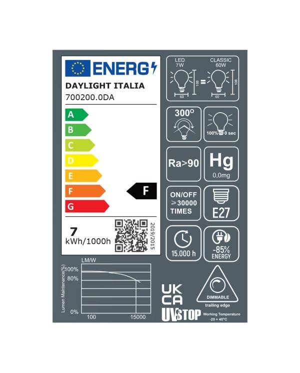 Bombilla LED Gota A60 media esfera plata 7W 660Lm E27 2700K Regulable